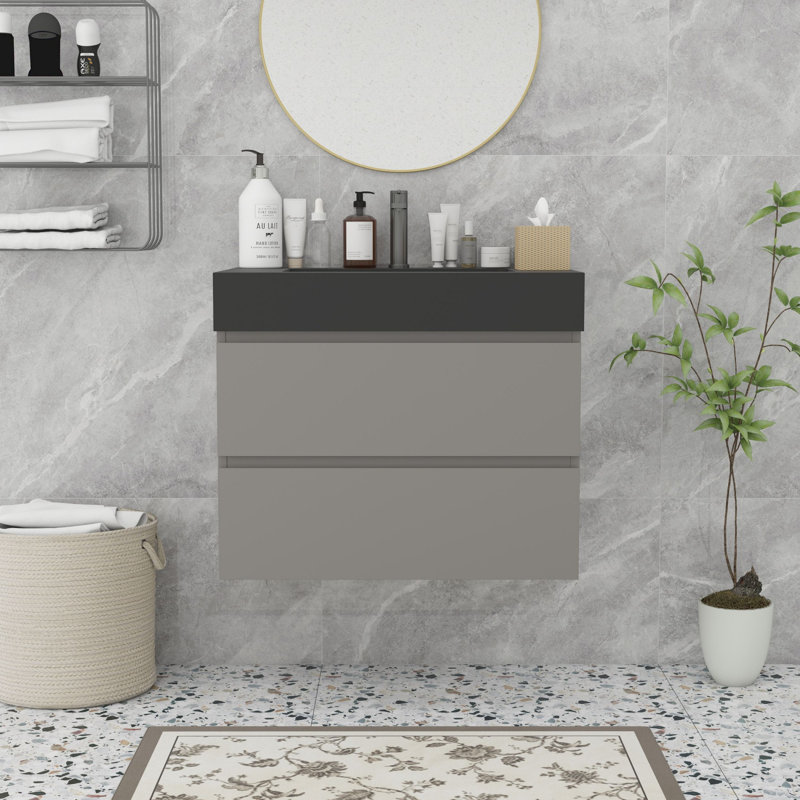 Meuble-lavabo moderne avec lavabo, Noir, Gris