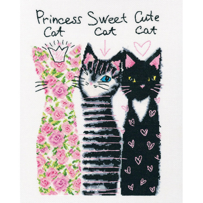 Ensemble de broderie au point de croix compté « Trois chats » pour copines, par RTO M739