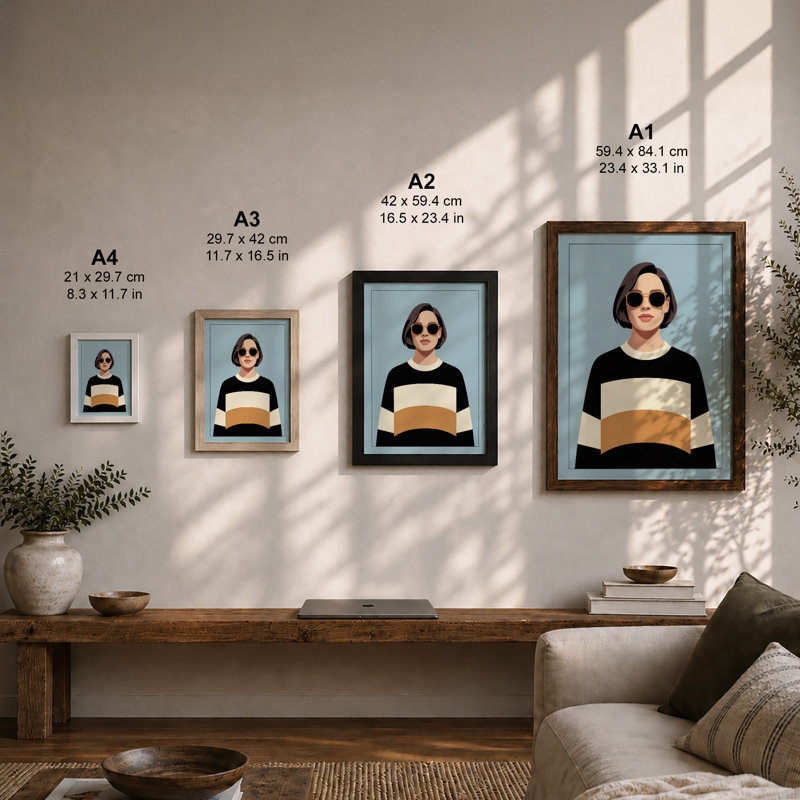 Sunglasses Portrait Modern - Framed Print, A3 - 42.0 x 29.7 cm, White
