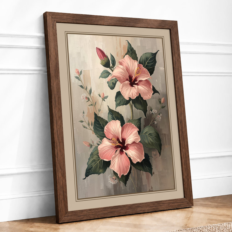 Hibiscus Study Botanical - Framed Print, Walnut, A1 - 84.1 x 59.4 cm
