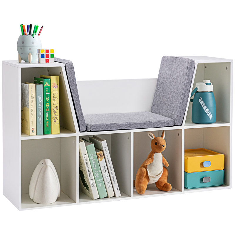 6-Cubby Bookcase with Reading Nook & Cushion, Multi-Purpose Kids Storage
