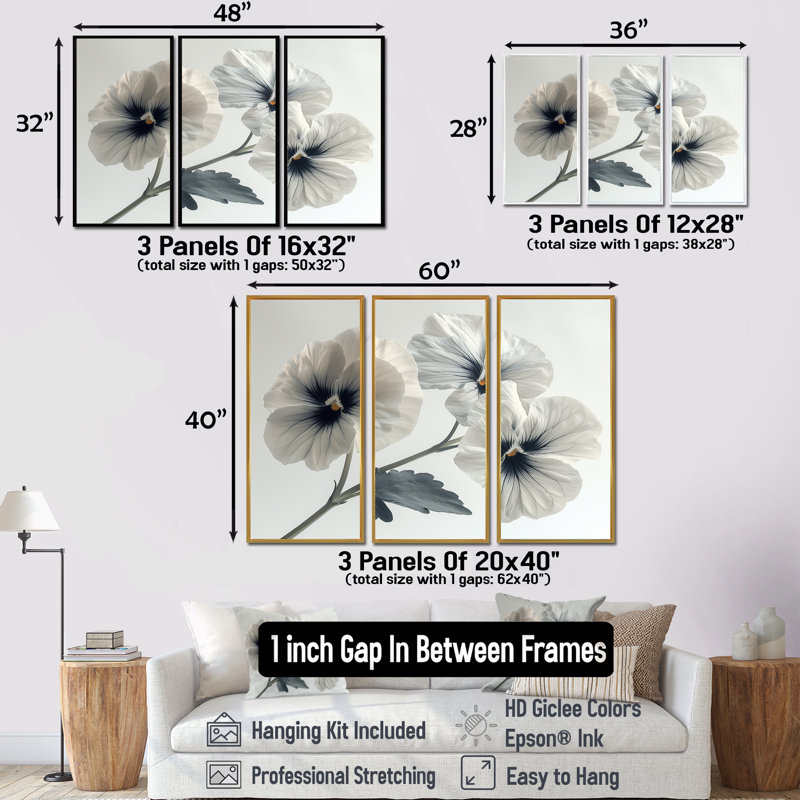 Rosenow - Ensemble de décorations murales Pensies, Toile avec cadre flottant brun, H 28 po x l 36 po x P 1 po