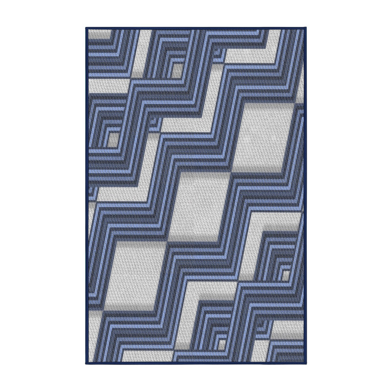Tapis bleu à motif géométrique Klar, Rectangle 5 pi x 7 pi