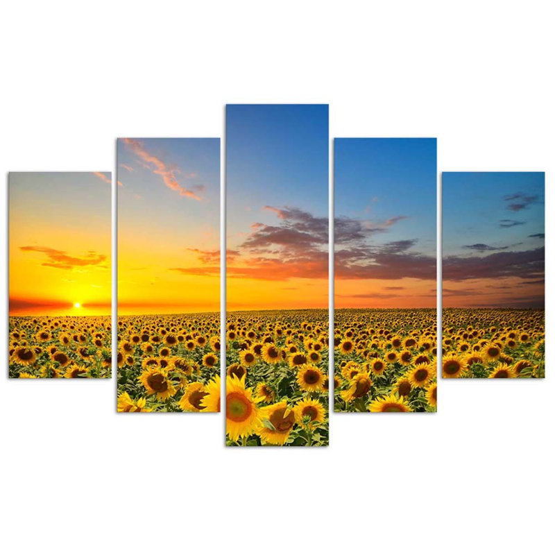 Sunflowers At Sunset - 5 Piece No Frame Print on Canvas, 70cm H x 100cm W