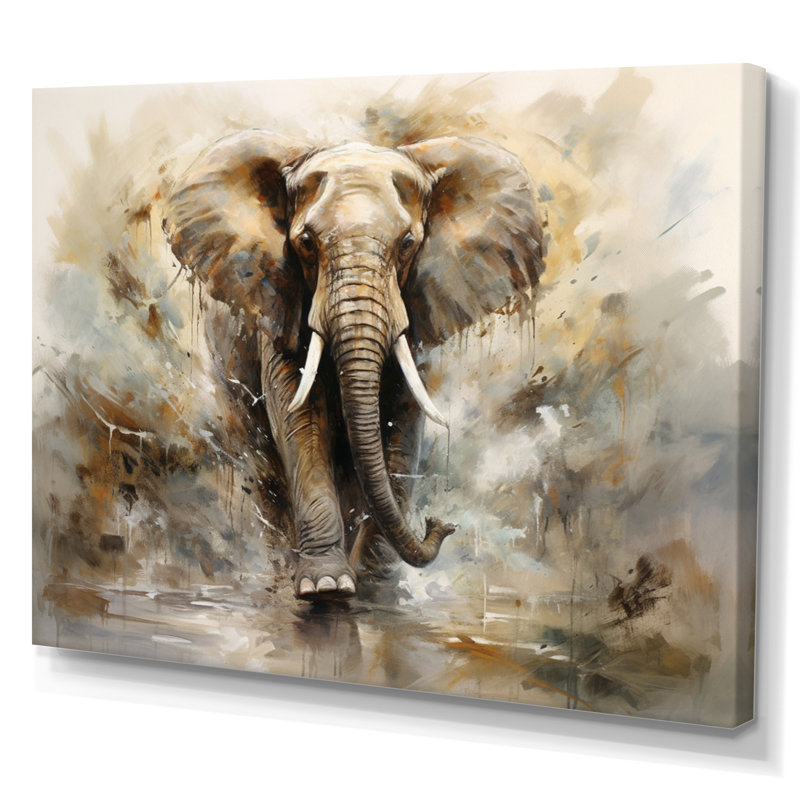 Minimalisme éléphant Grace II - impressions sur toile éléphant, Toile tendue, H 16 po x l 32 po x P 1 po, Sans cadre