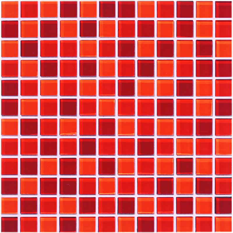 Torch Song 1'' W x 1'' L Glass Tile Grid Mosaic Sheet, Orange/Sunset/Red