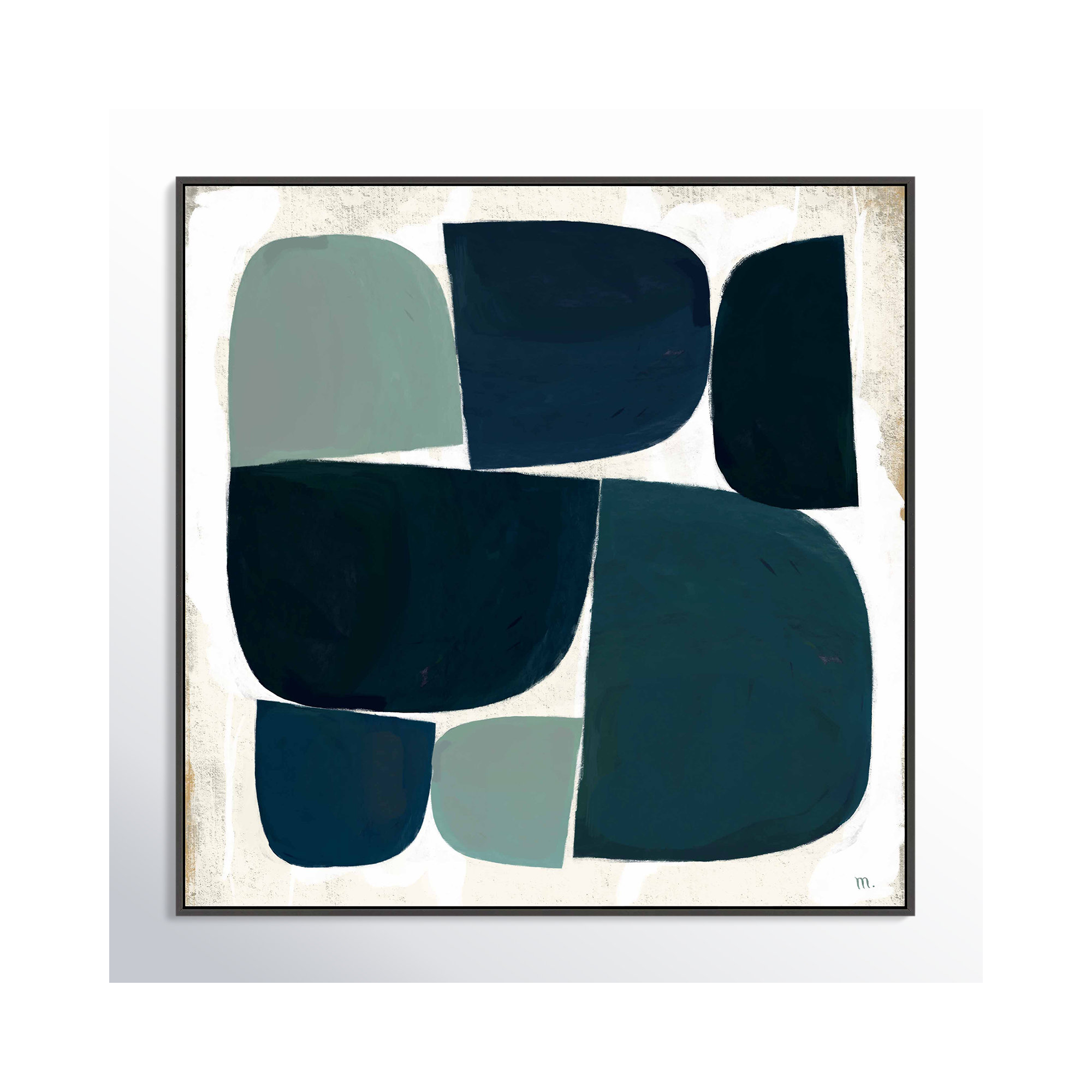 Composizione Di Forme Blue Black With Shadow, 36" H x 36" W x 1.25" D, Black Single Structure Framed Canvas