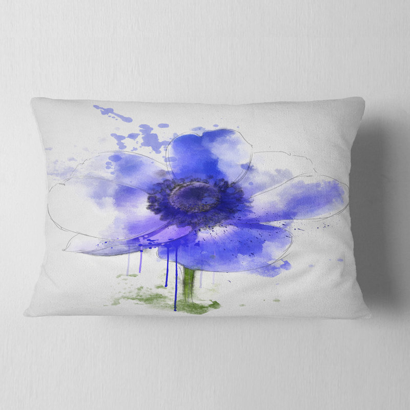 Coussin lombaire en aquarelle d’esquisse floral anemone