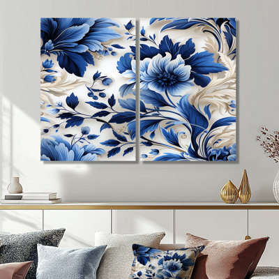 Motif victorien de feuilles d'acanthe bleu cobalt - chalet bleu, impressions sur toile traditionnelles