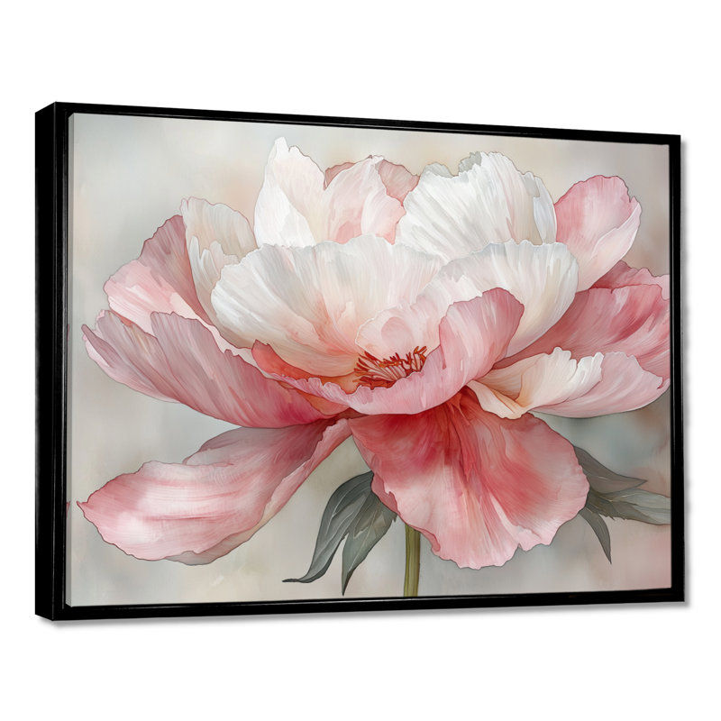 «Soft Blush Peony Symphony», art mural coquelicots pour le salon, H 12 po x l 20 po, Cadre flottant noir