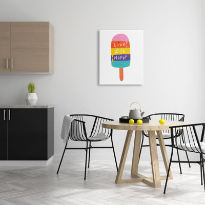 " Live Life Happy Rainbow Stripe Popsicle Summer Illustration " by Nina Seven