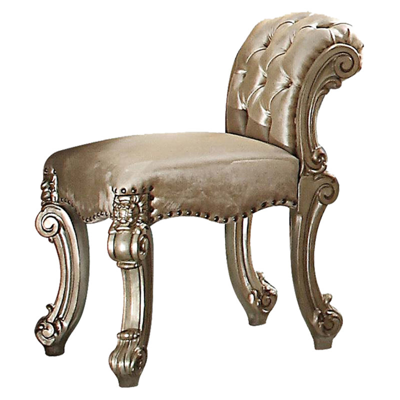 Tabouret de coiffeuse classique avec revêtement brun, forme rectangulaire, tabouret de chambre traditionnel H 28 po x P 20 po x l 25 po