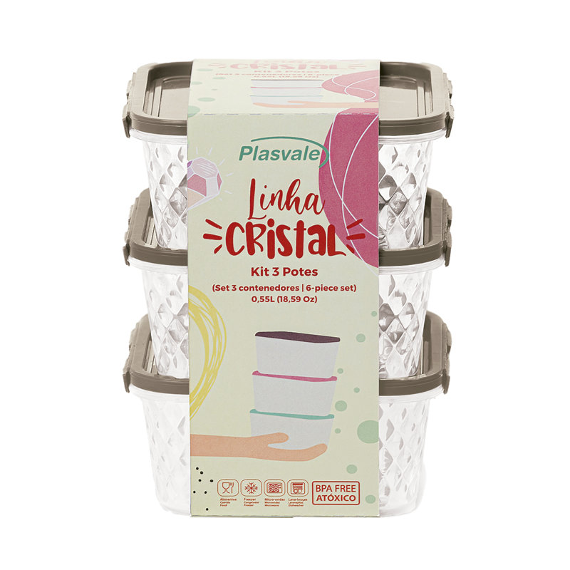 Ensemble de 3 contenants alimentaires Crystal, Brun