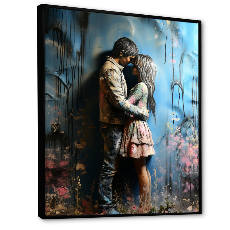 «Street Art Romantic Couple», Cadre flottant noir, H 44 po x l 34 po x P 1,5 po