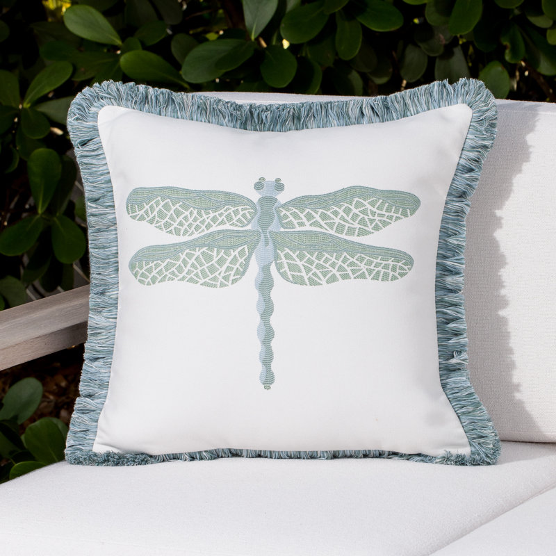 Dragonfly Square Indoor/Outdoor Throw Pillow, Blue/Green/White