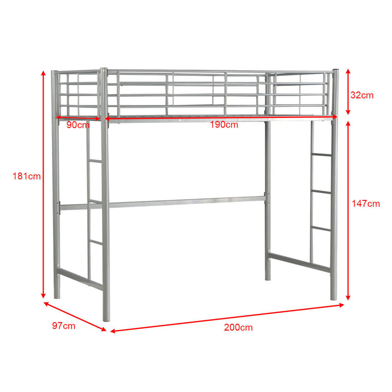 Loft Bed with Built-in Ladder Included, Silver