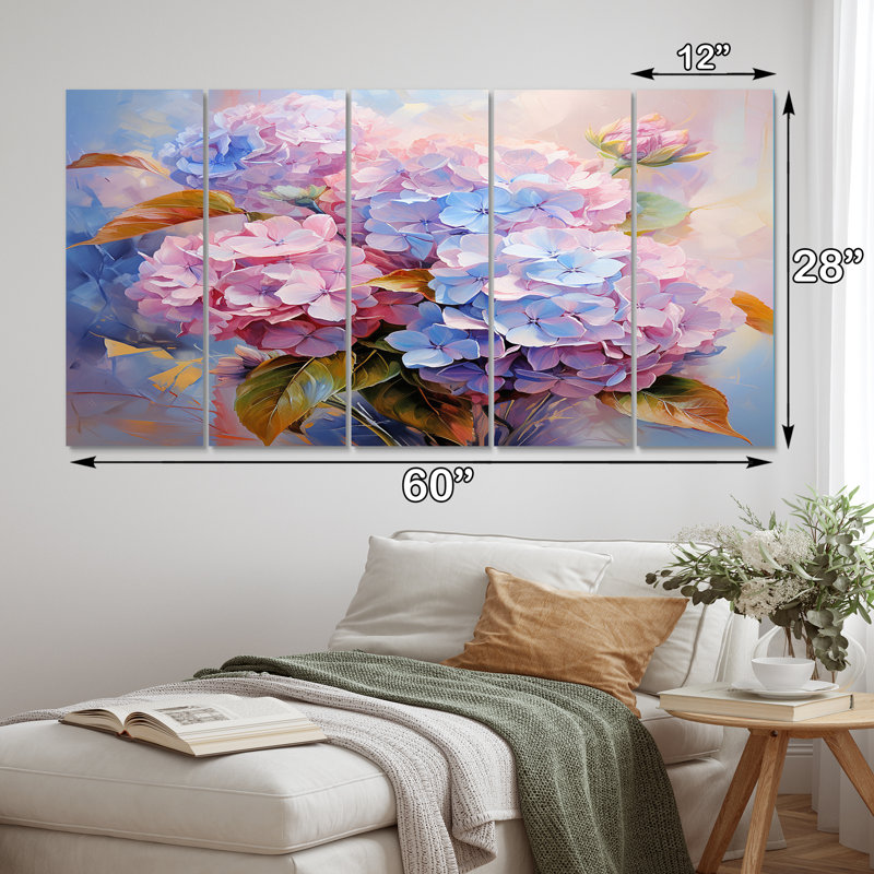 Delicate Hydrangea Bouquet Tender Pastel V - Hydrangea Canvas Print - 5 Equal Panels