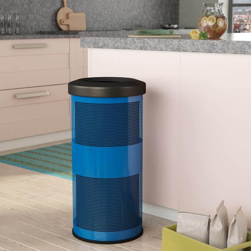 Steel Open Kitchen Trash Can - 20 Gallons, Post Office Blue II, Yes