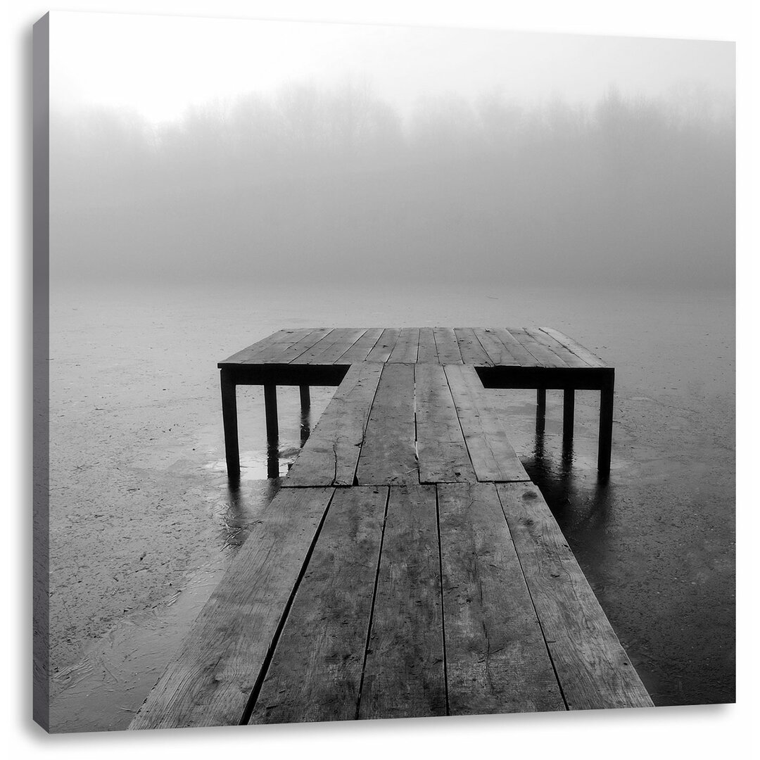 Leinwandbild Steg am See Nebel