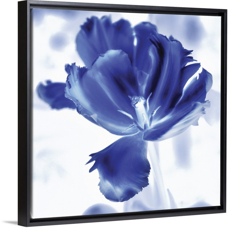 Blue Ice Tulip - reproduction d'art sur toile, Cadre flottant noir, H 31,7 po x l 31,7 po x P 1,75 po
