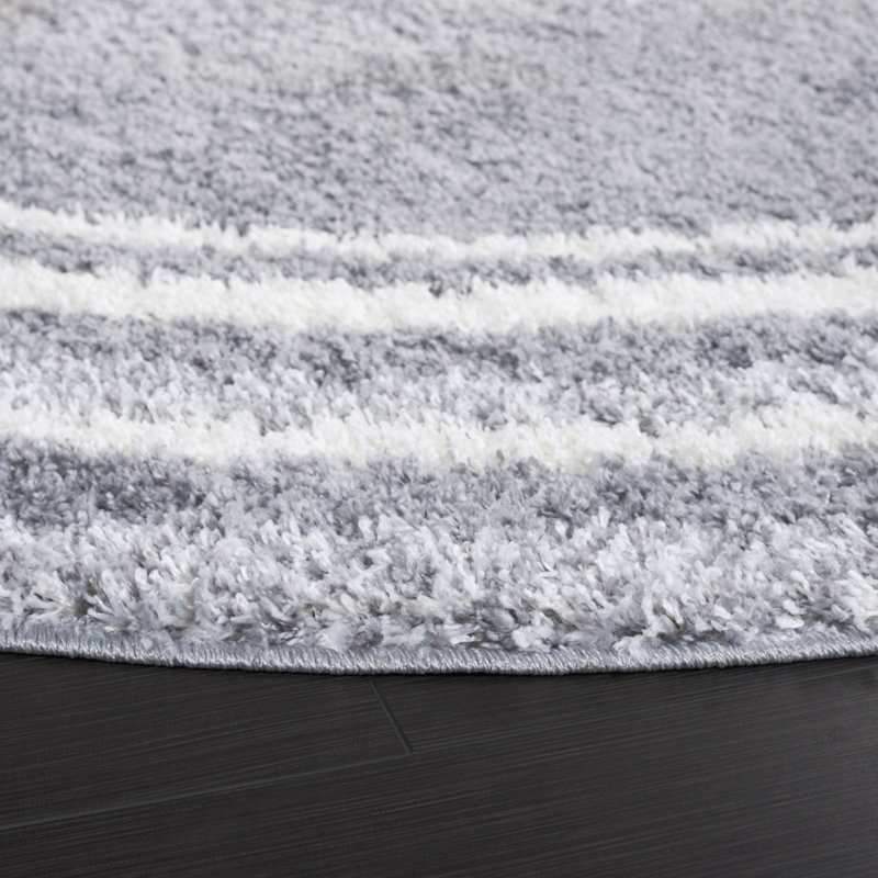 Omveer Border & Stripe Shag 200 Performance Striped Rug, Round 6'7"