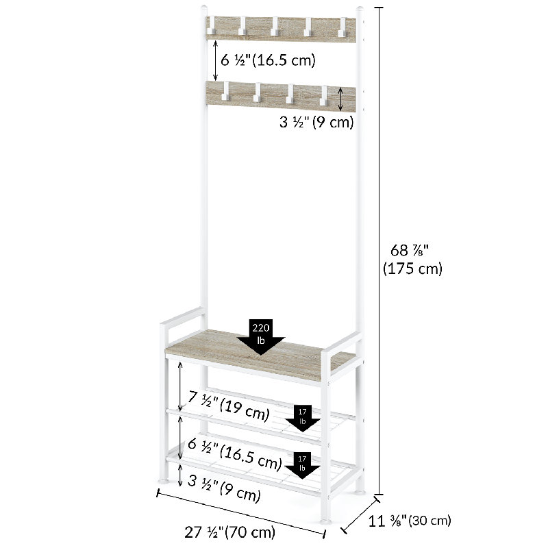 Hadfield Hall Tree with Bench and Shoe Storage, White Oak