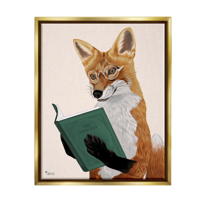 «Ba-339-Floater Wild Fox», livre de lecture encadré sur toile par Tara Royle, Cadre flottant métallique doré