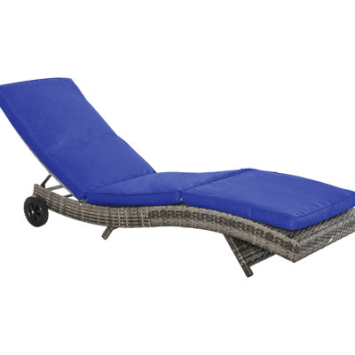 Sun Lounger Chair, Dark Blue Pe Cushioned With Adjustable And Movable Aspect For Pool Patio Relaxation Chair - 5 Positions Mobility Feature