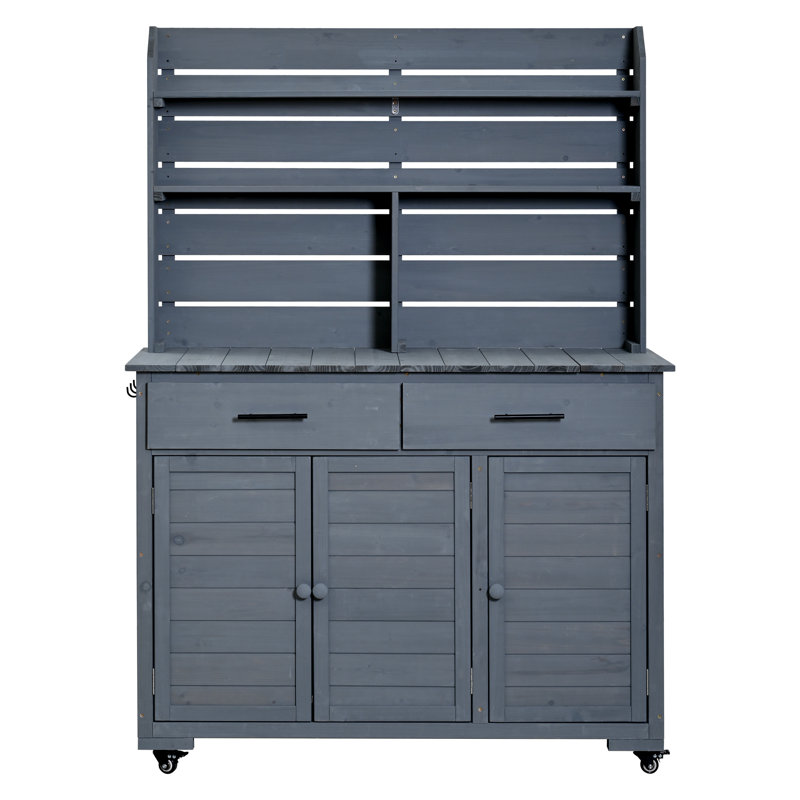 Chariot de préparation pour îlot de cuisine extérieur avec armoire de rangement, tiroirs et tablettes amovibles pour griller