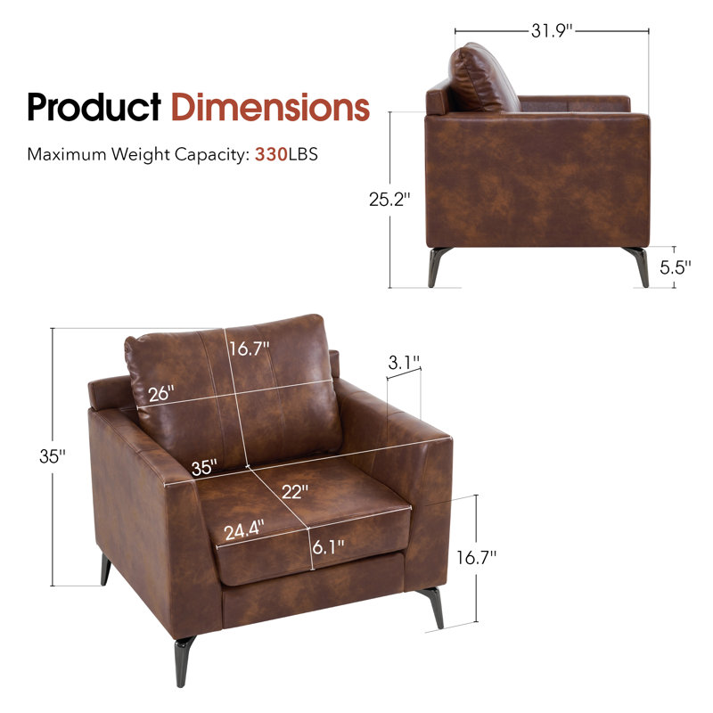 Fauteuil d'appoint moderne, fauteuil rembourré, fauteuils simples, Similicuir brun