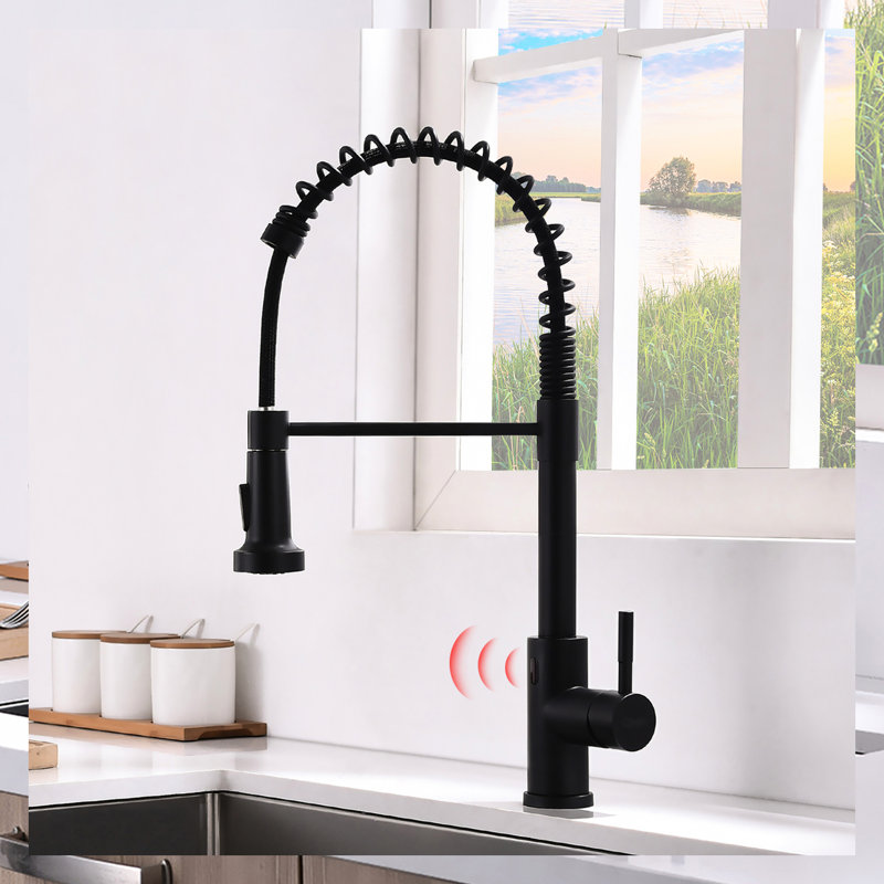 Luminaire de cuisine noir sans contact - Robinet intelligent automatique, mains, robinet en céramique, laiton, robinet chic élégant, noir, design tendance