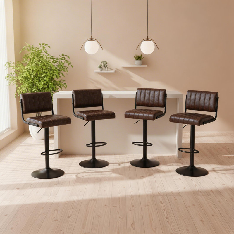 Adjustable PU Leather Swivel Bar Stools (Set of 4, BROWN), BROWN