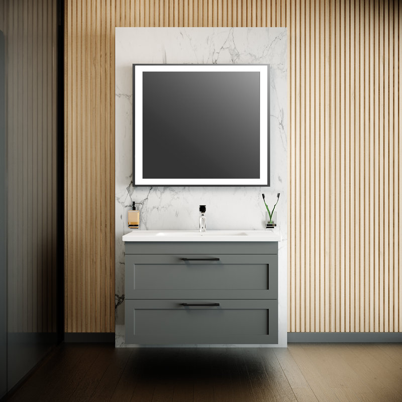 Palm Beach Gray Matte Wall-Mounted Bathroom Vanity with Ceramic Top