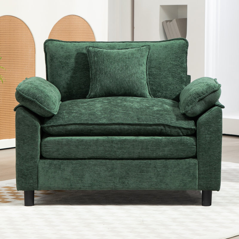 Chenille Oversized Accent Armchair, Green Chenille