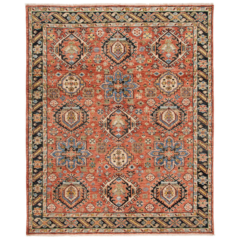 Tapis oriental en laine / coton noué à la main de couleur rouille / bleu, Rectangle 9 pi x 12 pi