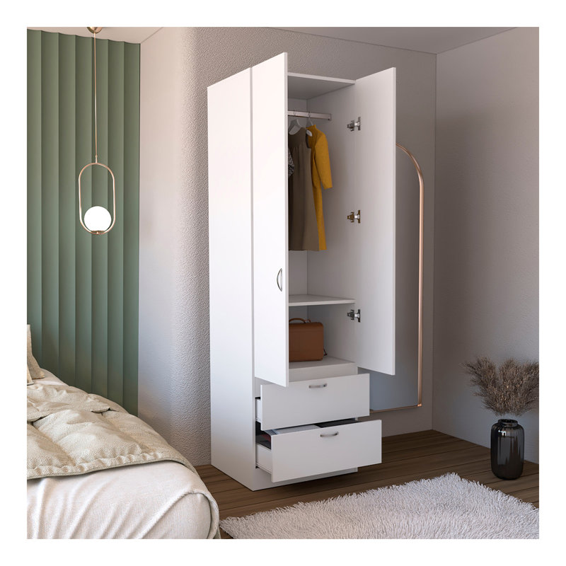 Armoire penderie H 76 po, 2 tiroirs, 1 tablette, blanc Armoire
