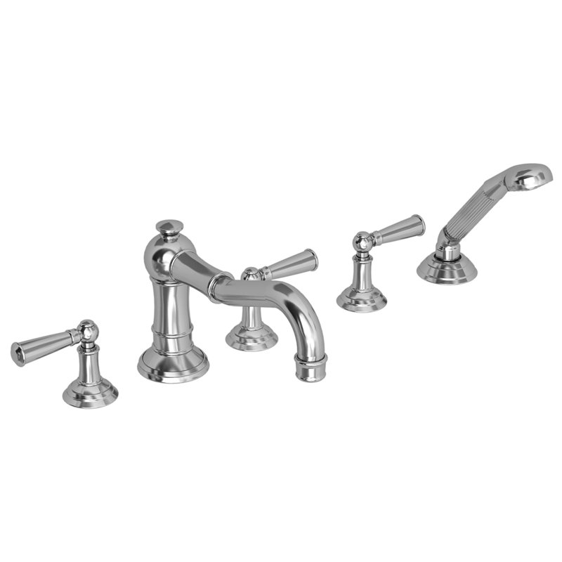 Jacobean Bathroom Roman Tub Faucet with Handshower, Polished Chrome