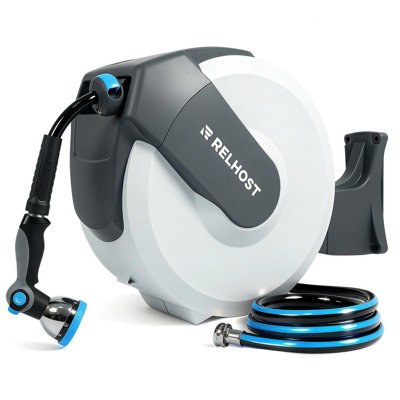 USA relhost spring automatic retractable water hose reel white+gray: 65 feet x 1/2 inch RW22-20N-65ft(1/2 11.3*15.5)