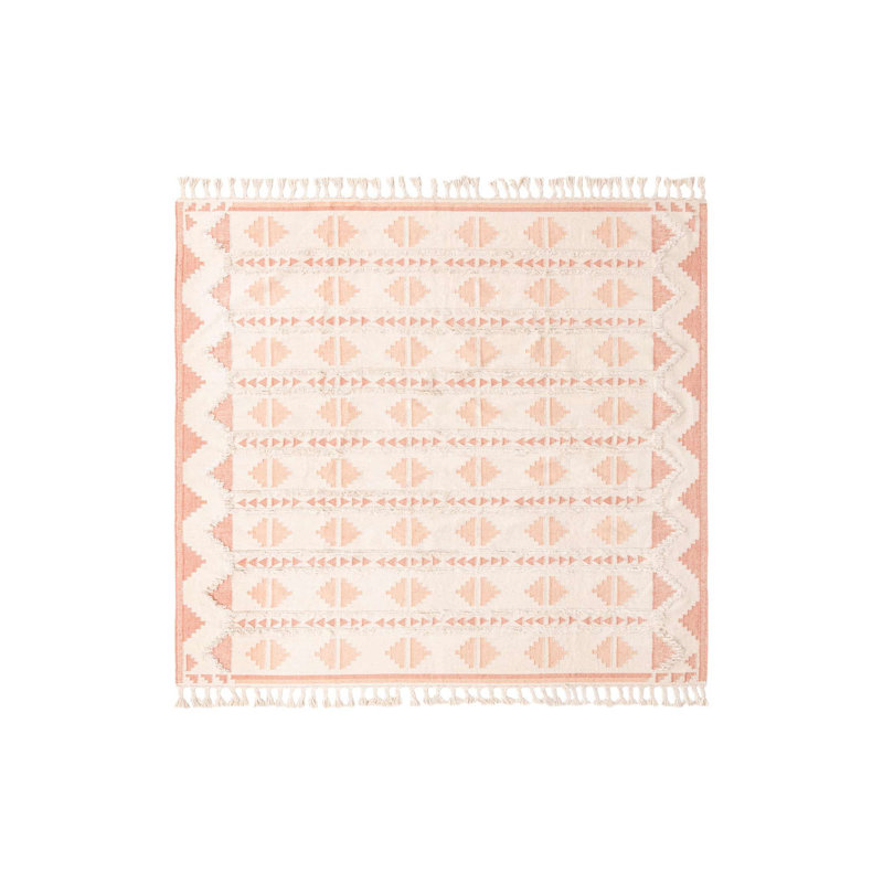 Tapis géométrique en laine tissé à plat à la main Eylin - rose et blanc, Carré 10 pi 1 po