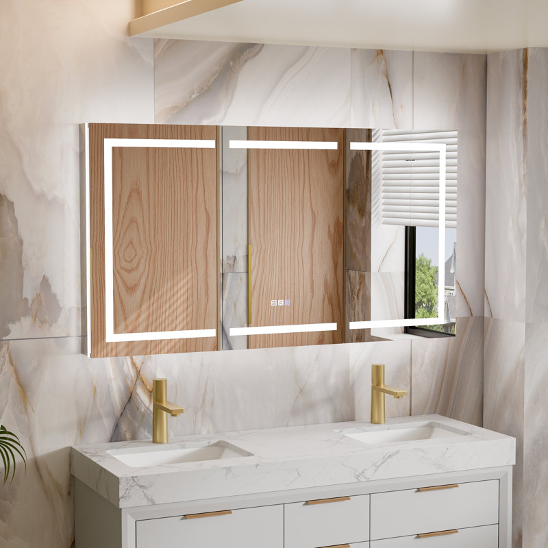Armoire à pharmacie avec miroir l 66 po et l 66 po avec loupe 5X et porte à fermeture en douceur 1800 W