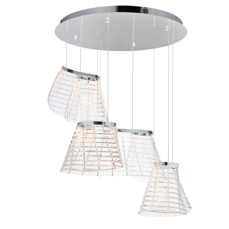 Luminaire suspendu tartan à lumières multiples, Chrome poli
