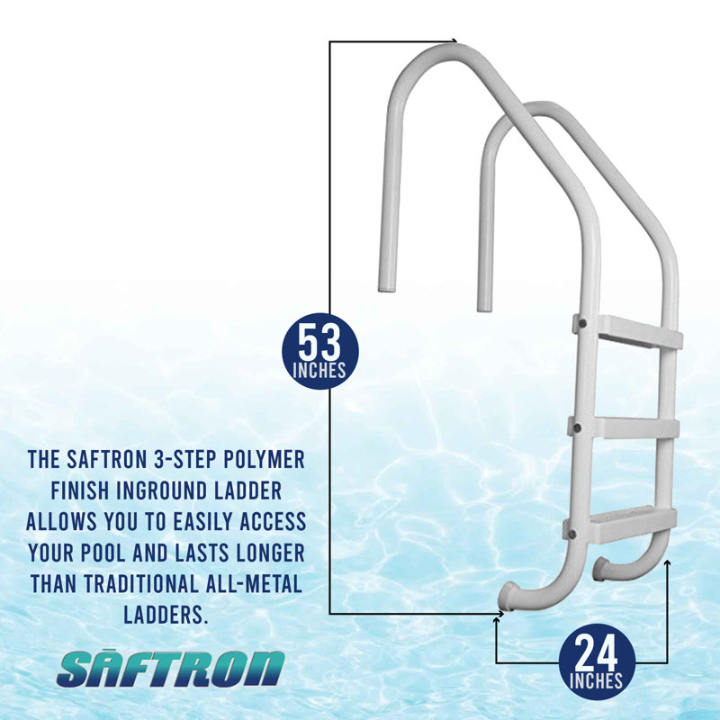 Saftron 3 Rung Step Ladder Inground Pool Handrail w/Polymer Finish, White
