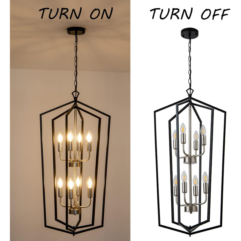 Luminaire suspendu 8 lumières de style campagnard avec lanterne pour îlot de cuisine, Noir mat