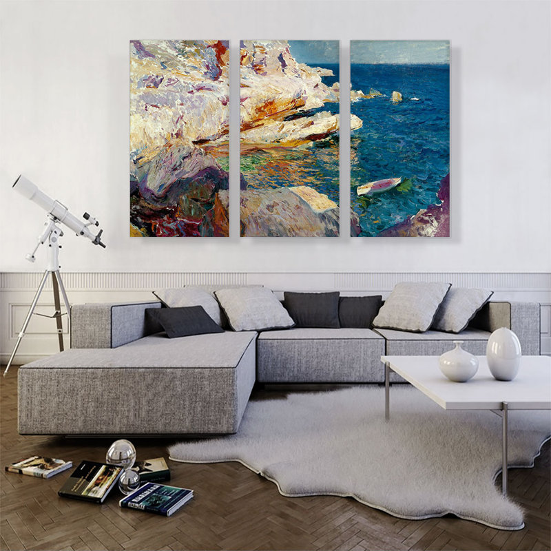 «Rocks at Javea 1905» par Joaquin Sorolla y Bastida, ensemble de 3 reproductions d'art sur toiles tendues
