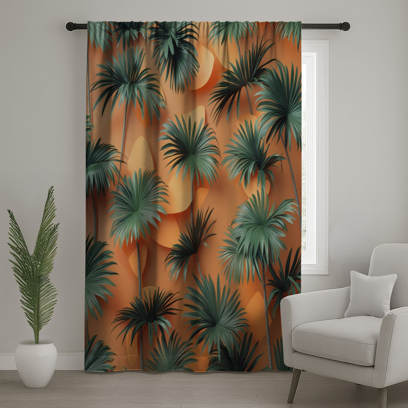 Rideaux vert à motif de feuilles de palmier, voilages et voilages tropicaux - 1 panneau, 50 po x 92 po - 1 panneau