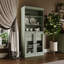 Garde-manger 100% bois massif Kaniesha 32 po avec portes en verre transparent, 2 tiroirs et tablettes réglables-158809053