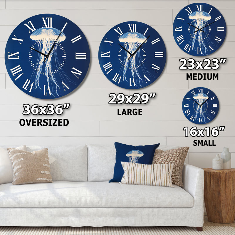 Horloge murale méduse en méduse bleu prussien - Coastal, Grand