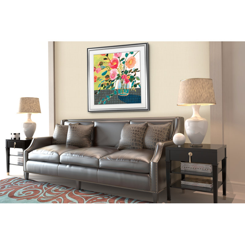 « excentrique bouquet ii », peinture, H 24 po x l 24 po x P 1,5 po, Encadrement argenté