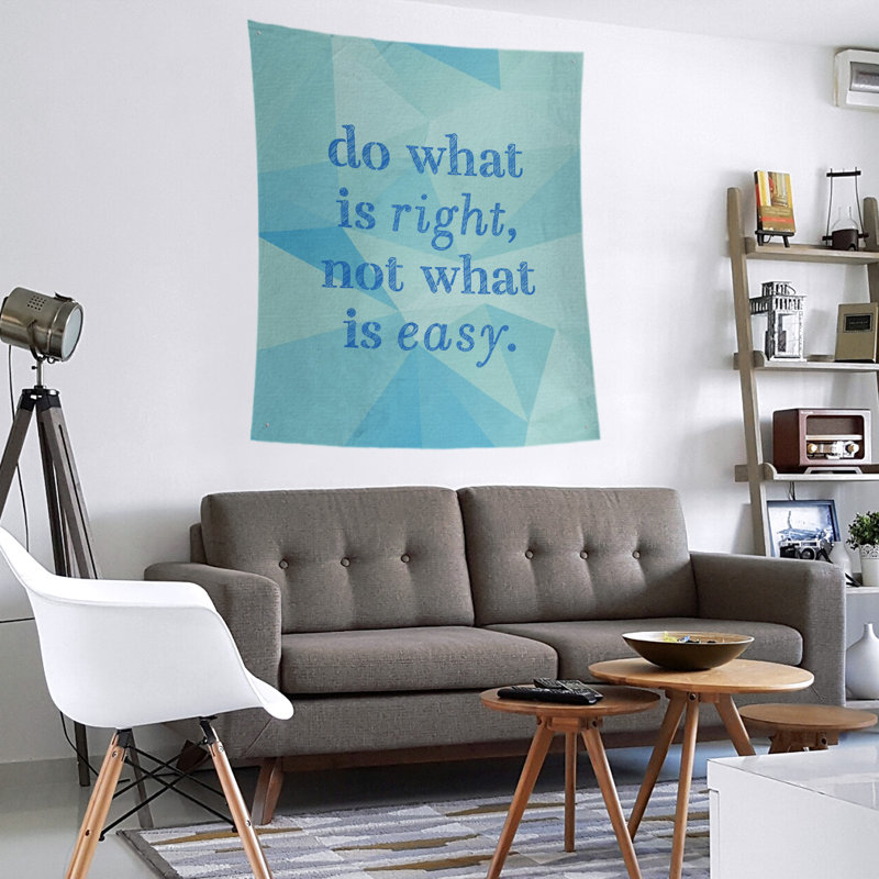 Tapisserie en polyester, Â« ce qui est juste, c'est ce qui est juste Â», Bleu zircon, H 104 po x l 88 po