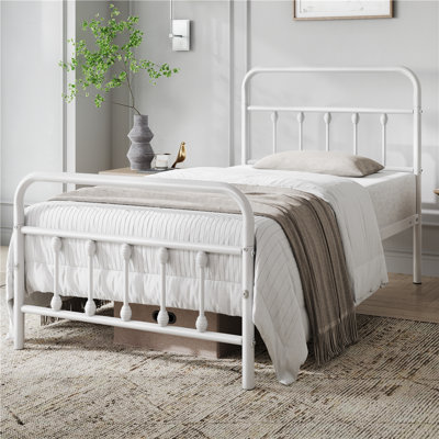 Classic Iron Platform Bed with High Headboard and Footboard